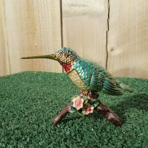 Hummingbird On Branch Jeweled Hinged Trinket Box